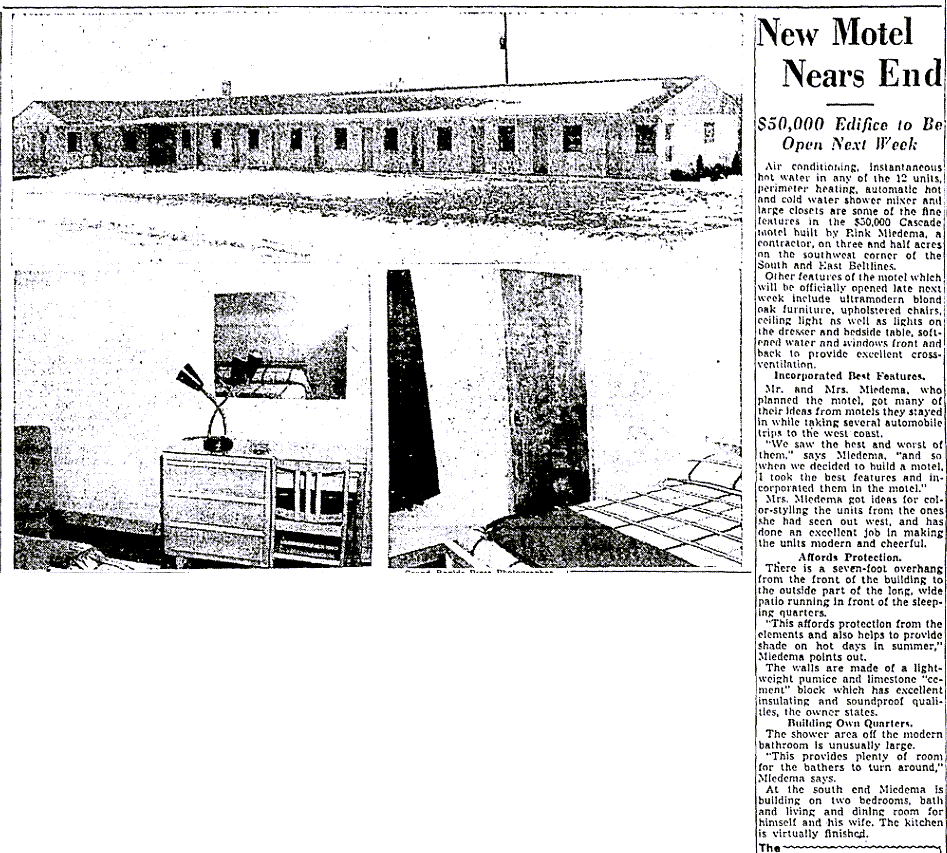 Cascade Motel (Cascade Motor Inn) - Dec 1952